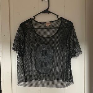 Black Mesh Top with Number Design